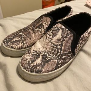 Snake skin slip ons